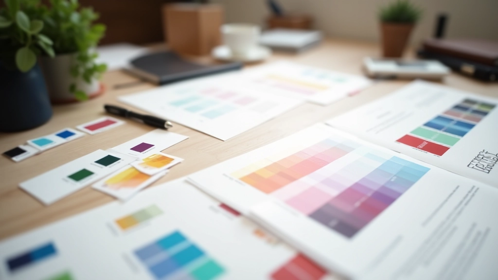 Brand colour palette swatches arranged professionally on workspace